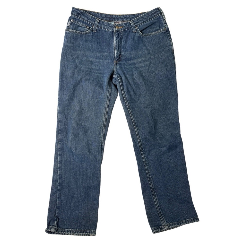 Carhartt Flannel Lined Jeans Women 8 (34x 29)‎ Pink Purple Plaid Relax Cabincore